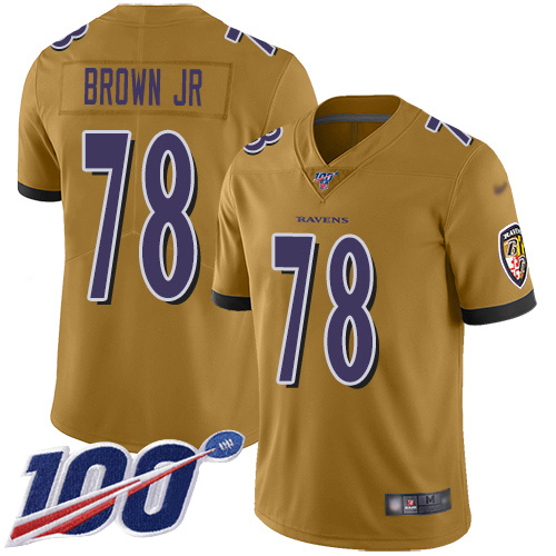 Baltimore Ravens Limited Gold Men Orlando Brown Jr. Jersey NFL Football #78 100th Season Inverted Legend